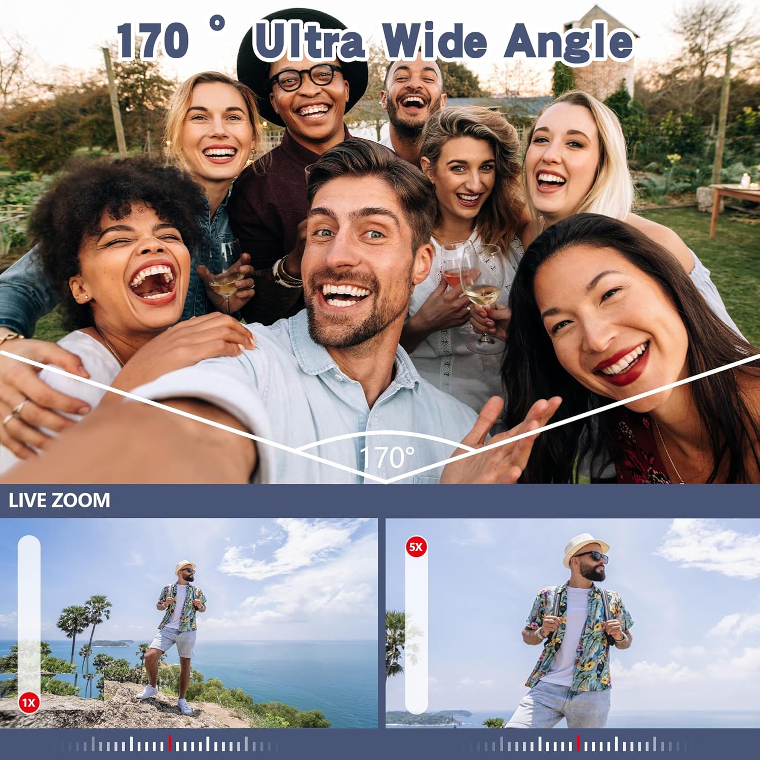 Action Camera 5K30FPS, 48MP Ultra HD Underwater Camera EIS WiFi Remote Control Dual Touchscreens Sport Cameras with 32GB SD Card, Microphone and Helmet Mount Accessories Kits