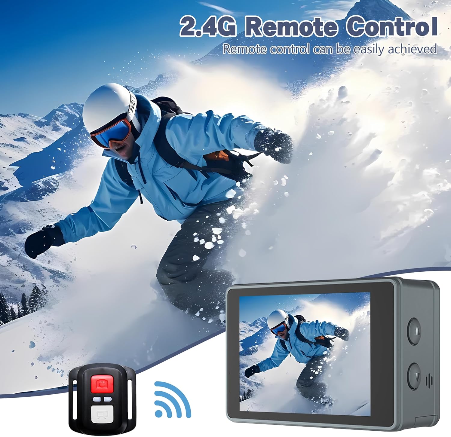 Action Camera 5K30FPS, 48MP Ultra HD Underwater Camera EIS WiFi Remote Control Dual Touchscreens Sport Cameras with 32GB SD Card, Microphone and Helmet Mount Accessories Kits