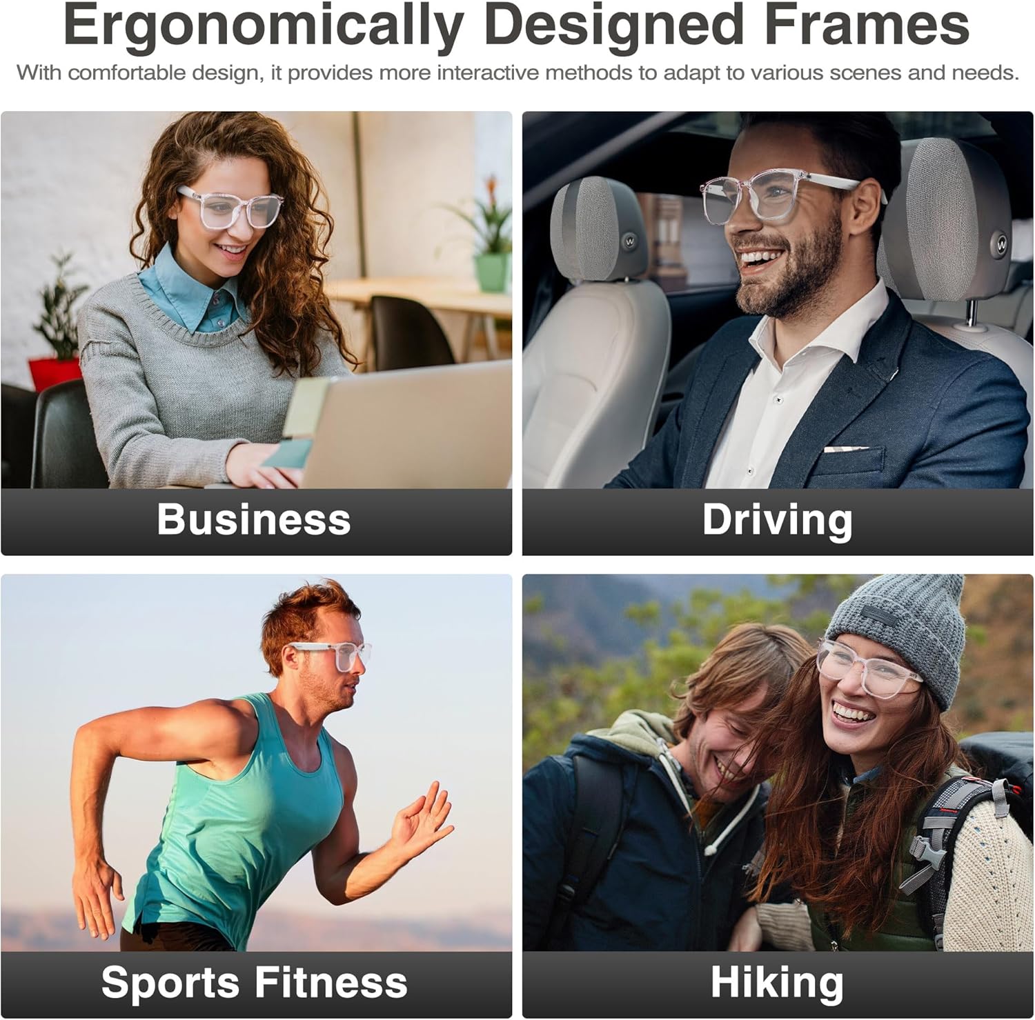 AI Smart Glasses with Chat GPT,Bluetooth Glasses with 150+ Translation,Smart Glasses for Men&Women,Multifunctional Bluetooth Glasses for Men(White)